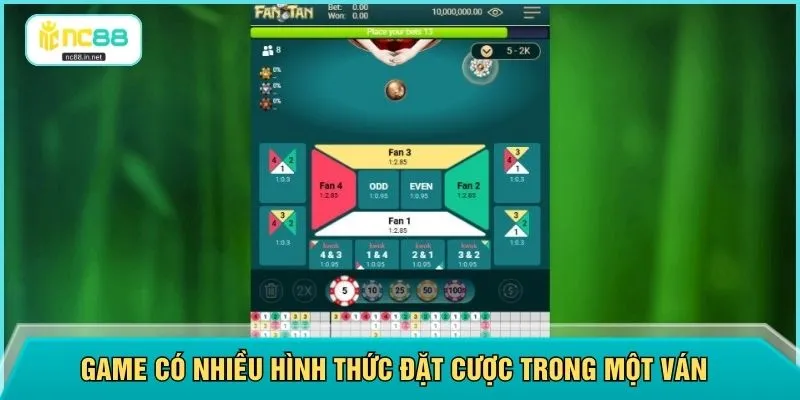 Game có nhiều hình thức đặt cược trong một ván